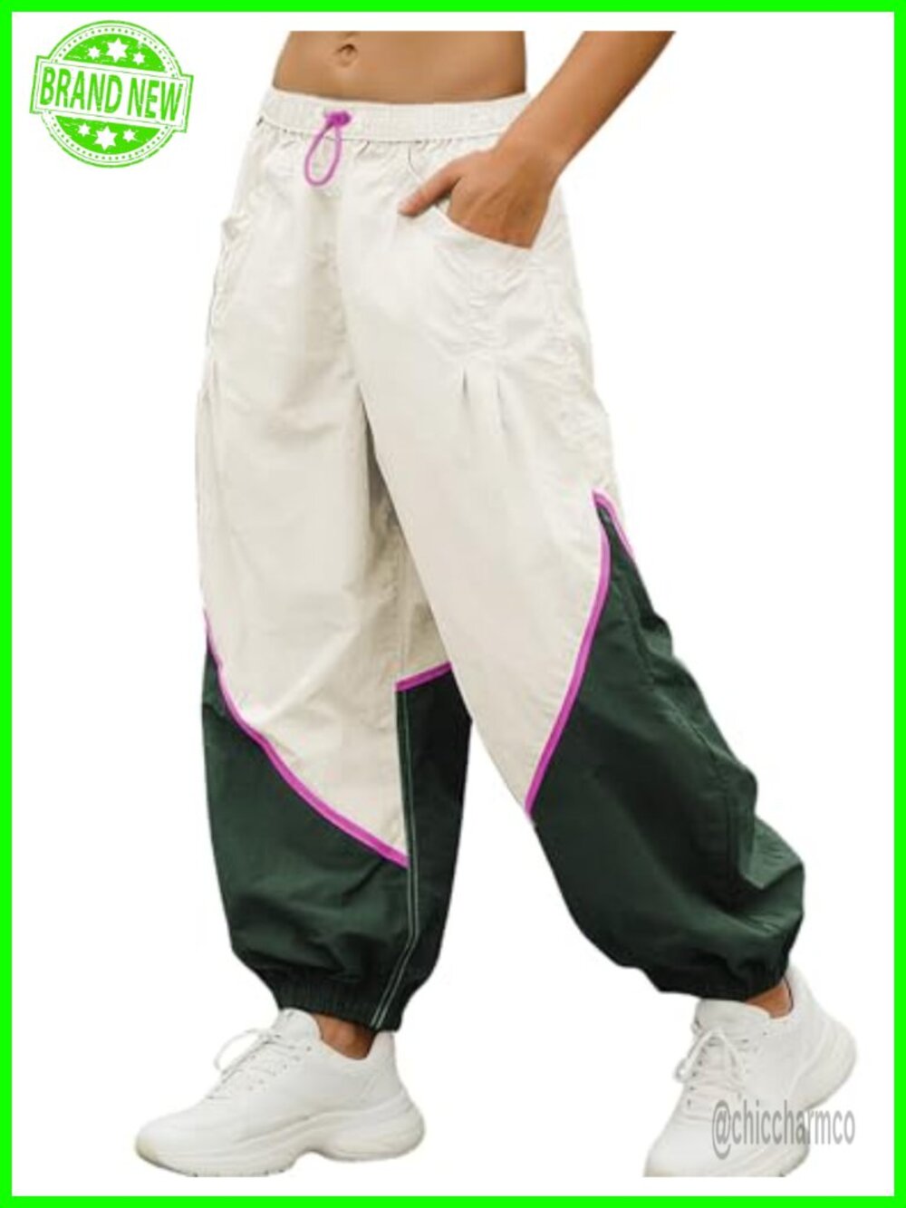 Women's Wide Leg Track Pants Nylon Drawstring Ankle Workout Joggers